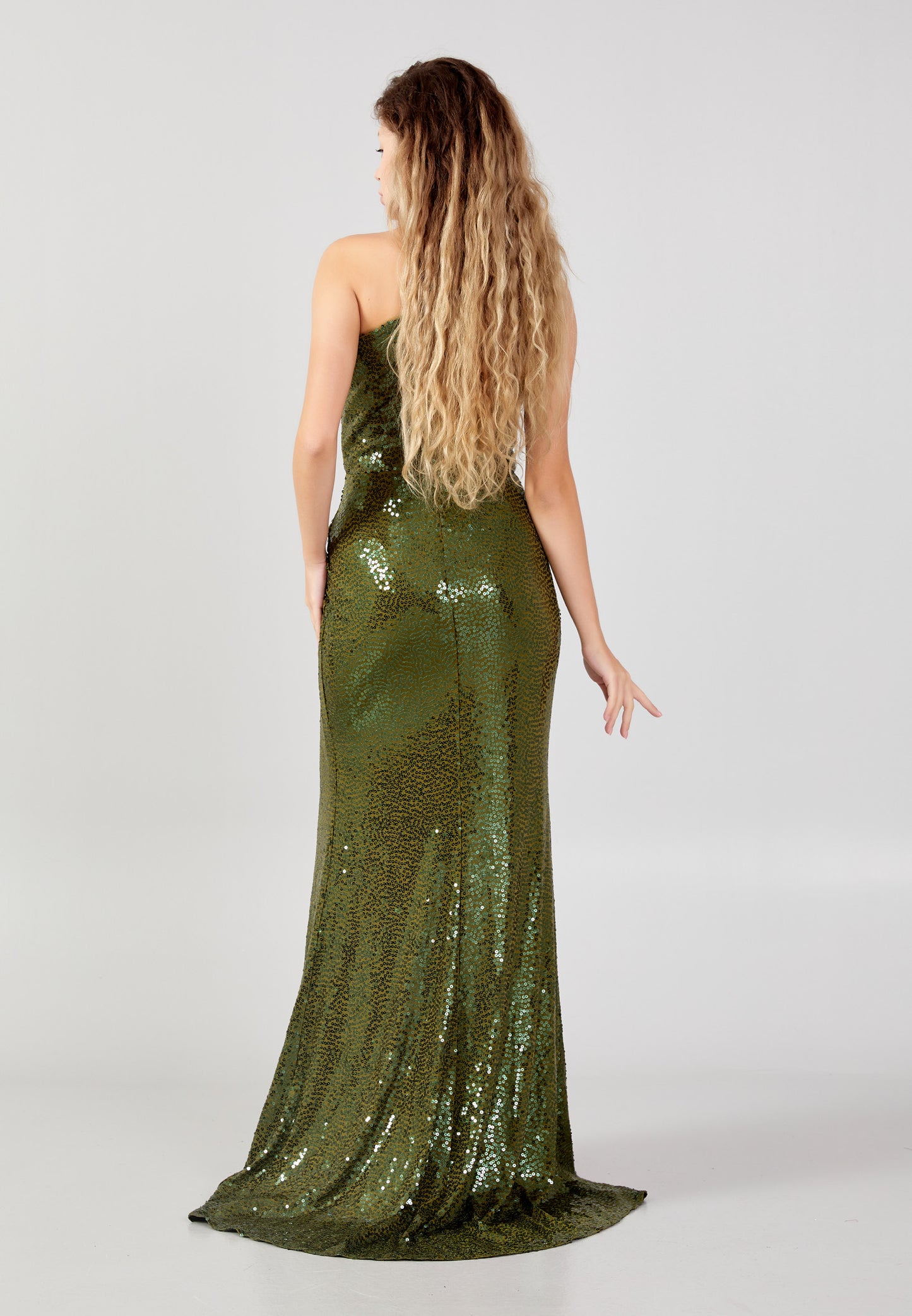 Olive Luxe One Shoulder Slit