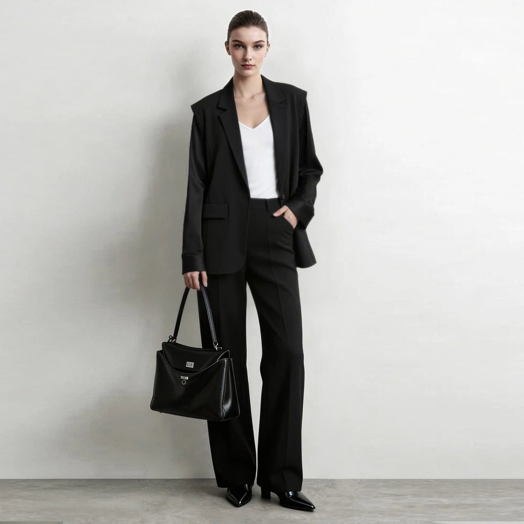 Women's Oversized Wide Shoulder Blazer - Office Commuter Suit Jacket