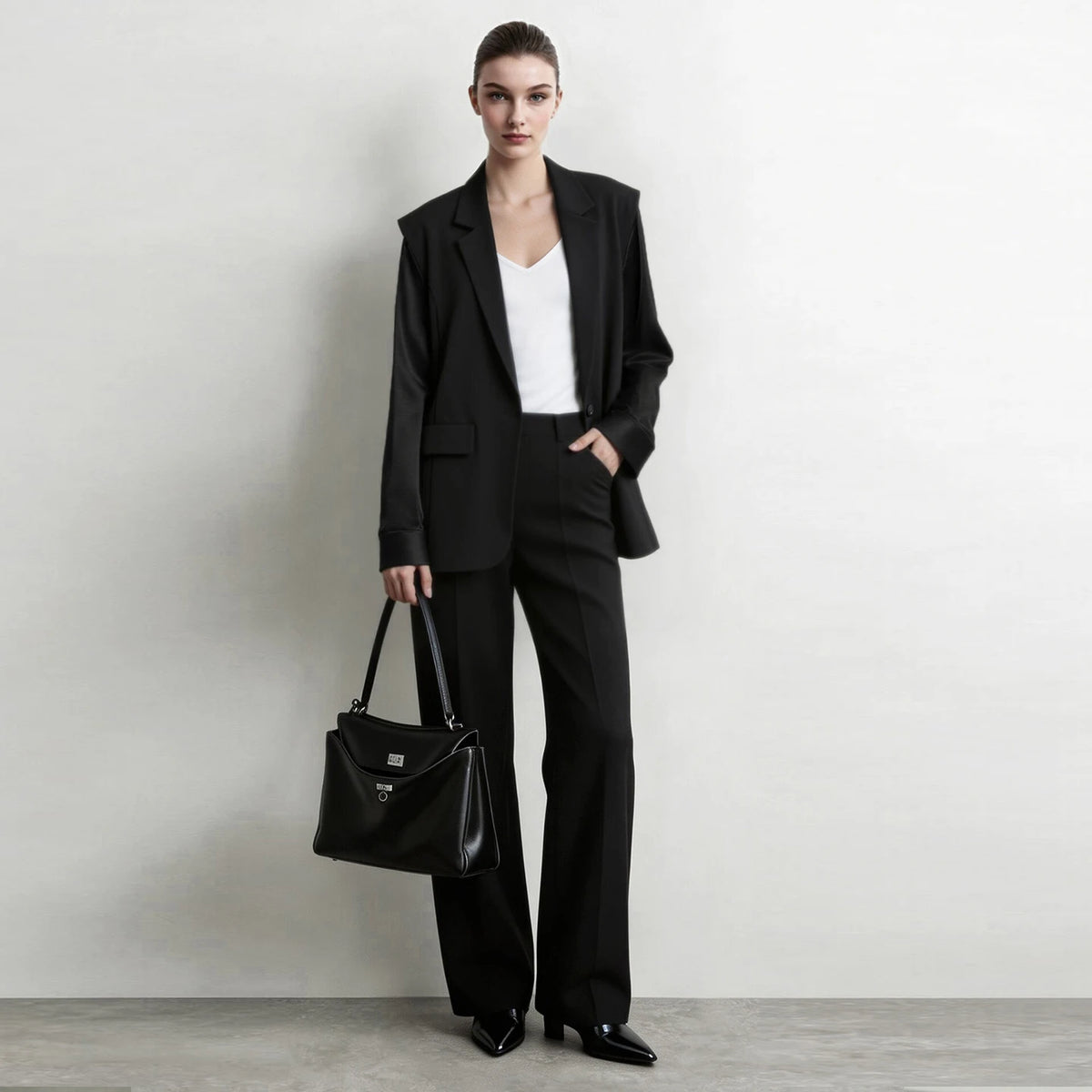 Women's Oversized Wide Shoulder Blazer - Office Commuter Suit Jacket