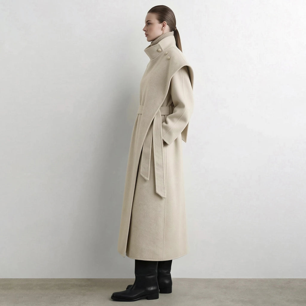 Women's Double-Faced Wool Coat - Oversized Belted Winter Commuter