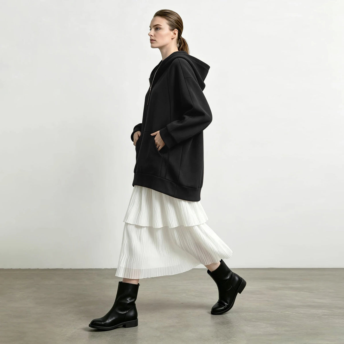 Women's Oversized Batwing Sleeve Hoodie - Casual Mid-Length Pullover