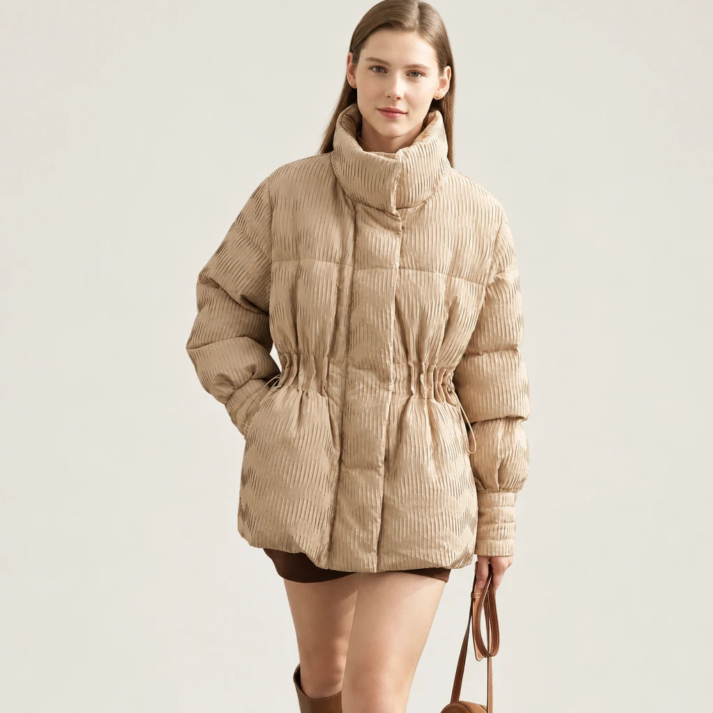 Women's Minimalist Duck Down Puffer Jacket - Lightweight Winter Coat