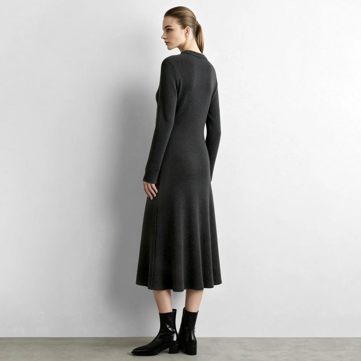 Women's A-Line Midi Knit Dress - Slim Fit Minimalist Commuter Style