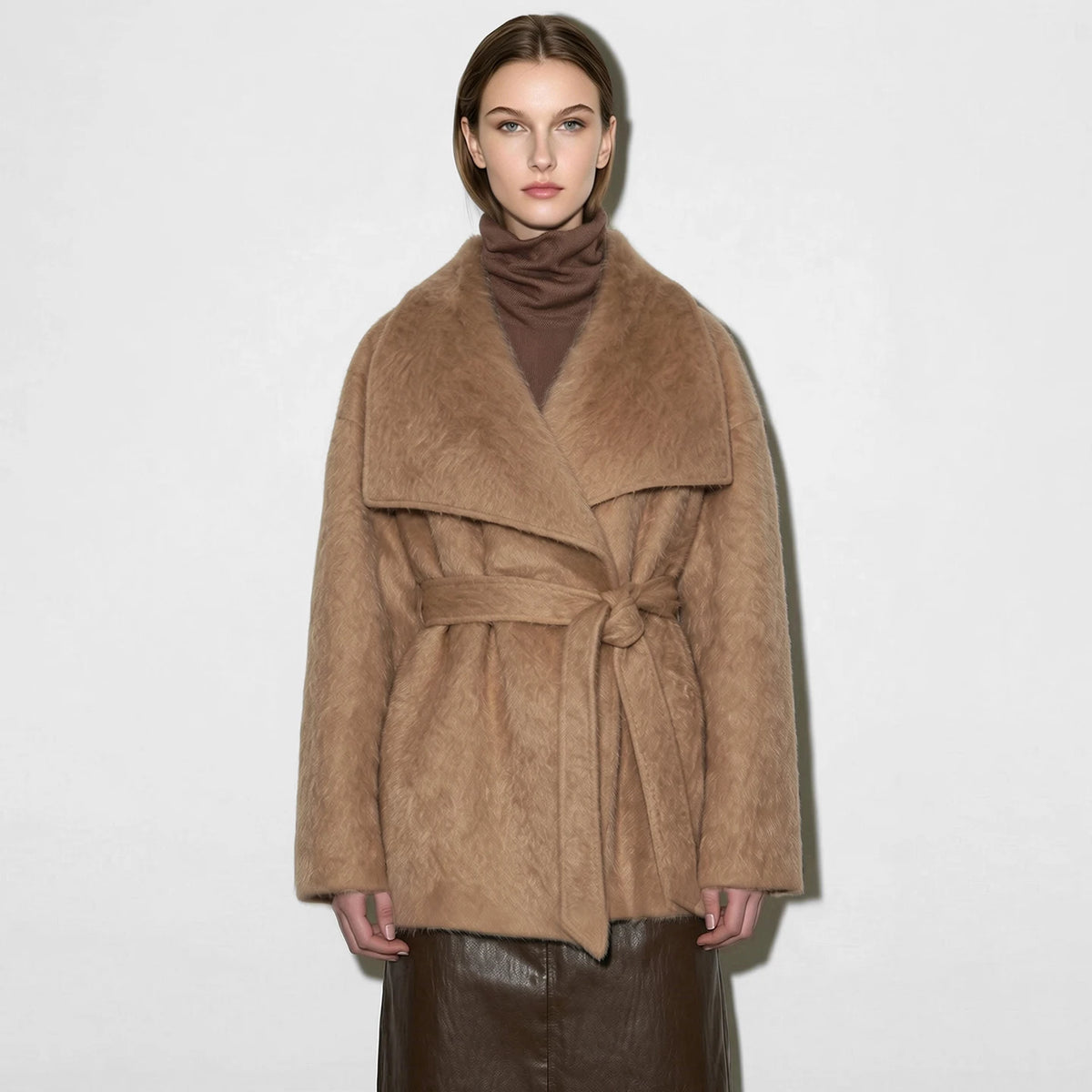 Women's Wool Silk Blend Oversized Coat - Minimalist Winter Outerwear