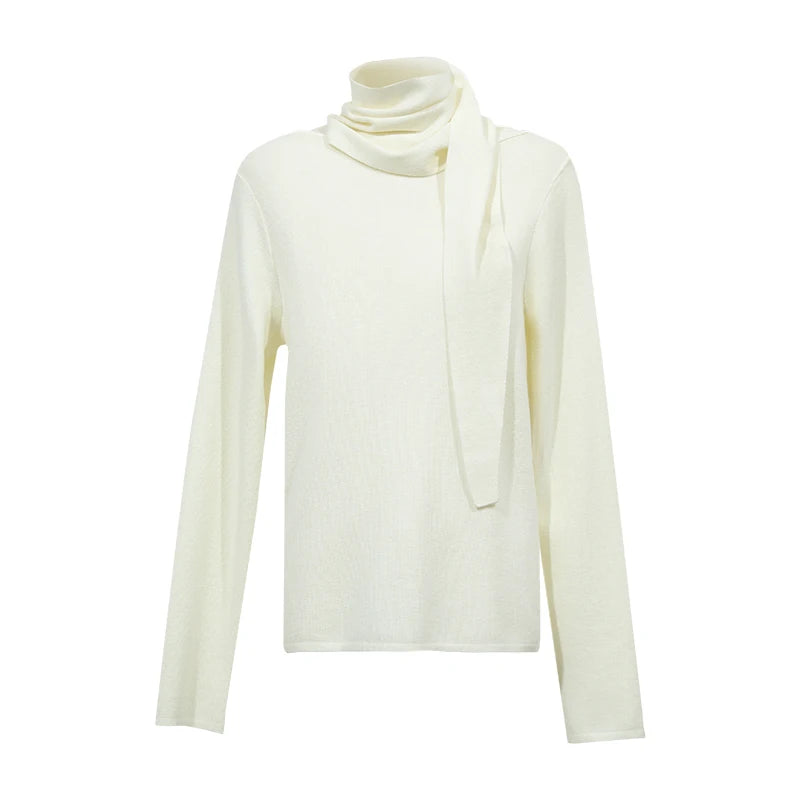 Women's Scarf Collar Raglan Knit Sweater - Elegant Casual Pullover