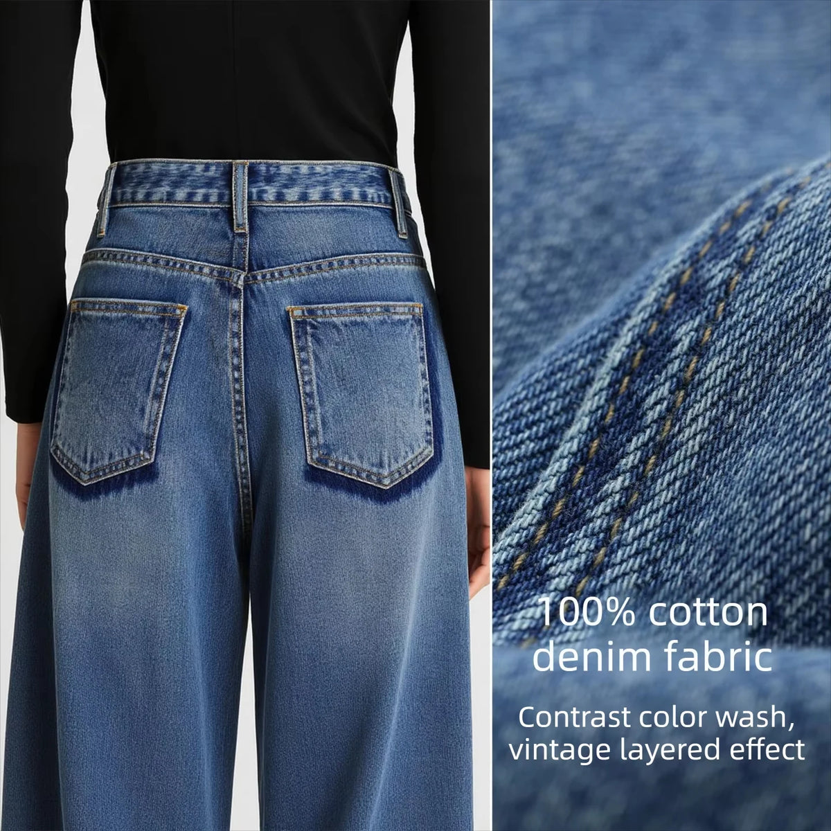 Women's Loose Fit Banana Jeans - Autumn Cotton Denim Casual Trousers