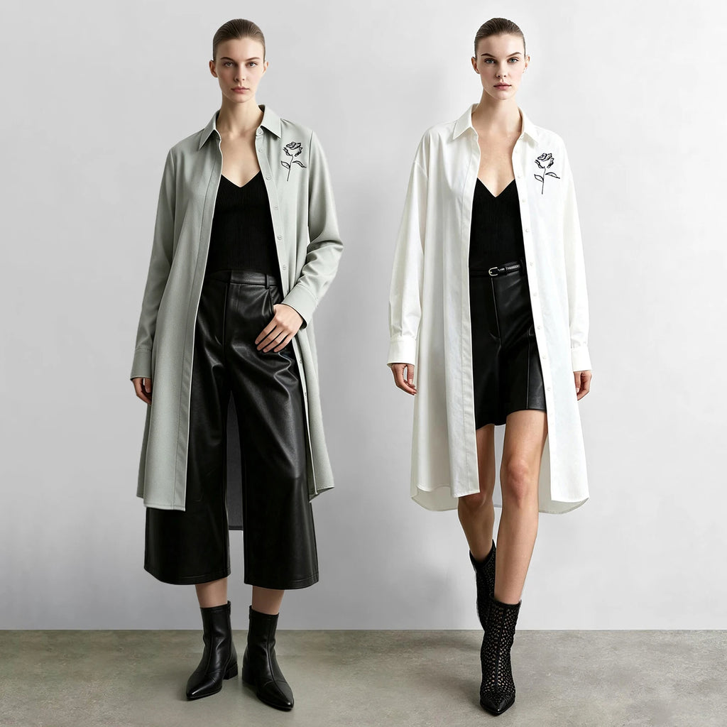 Minimalist Cotton Midi Shirt Dress with Belt - Elegant Commuter Wear