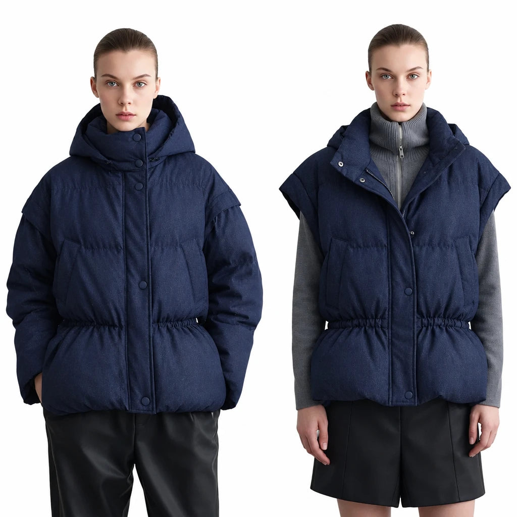 2-in-1 Down Puffer Jacket Minimalist Detachable Sleeve Winter Vest