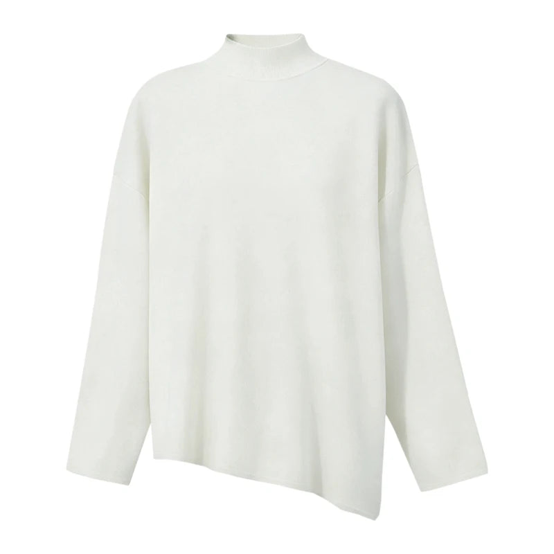 Women's Mock Neck Oversized Knit Sweater - Casual Winter Commuter Top