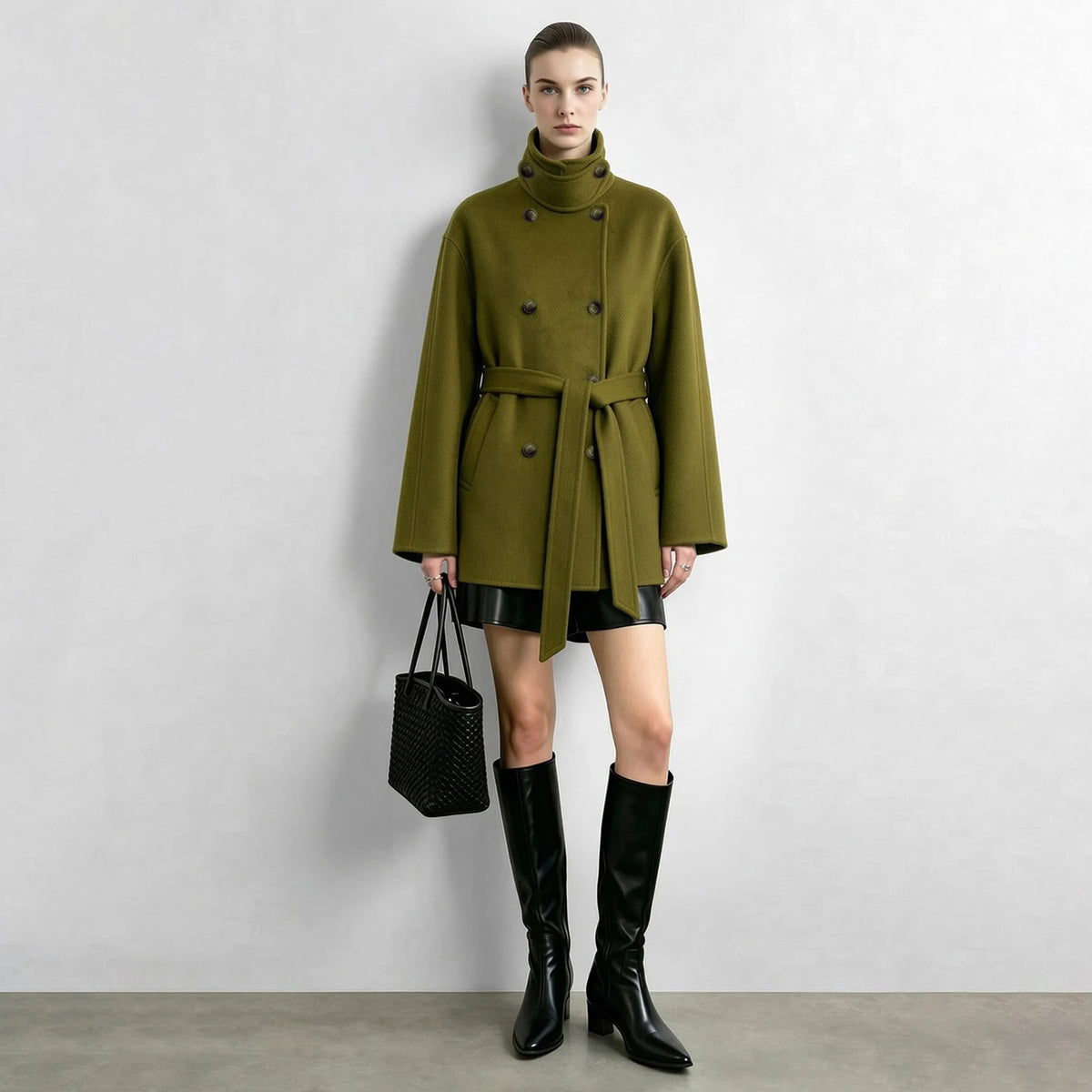Women's Double-Faced Woolen Coat - Belted Mid-Length Winter Jacket