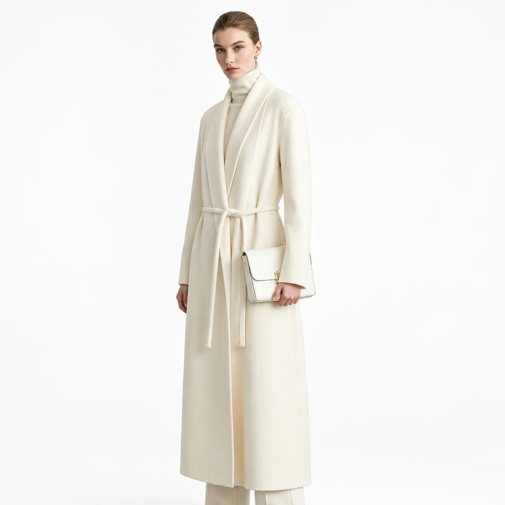 Women's Wool Alpaca Blend Belted Long Coat - Minimalist Winter Style