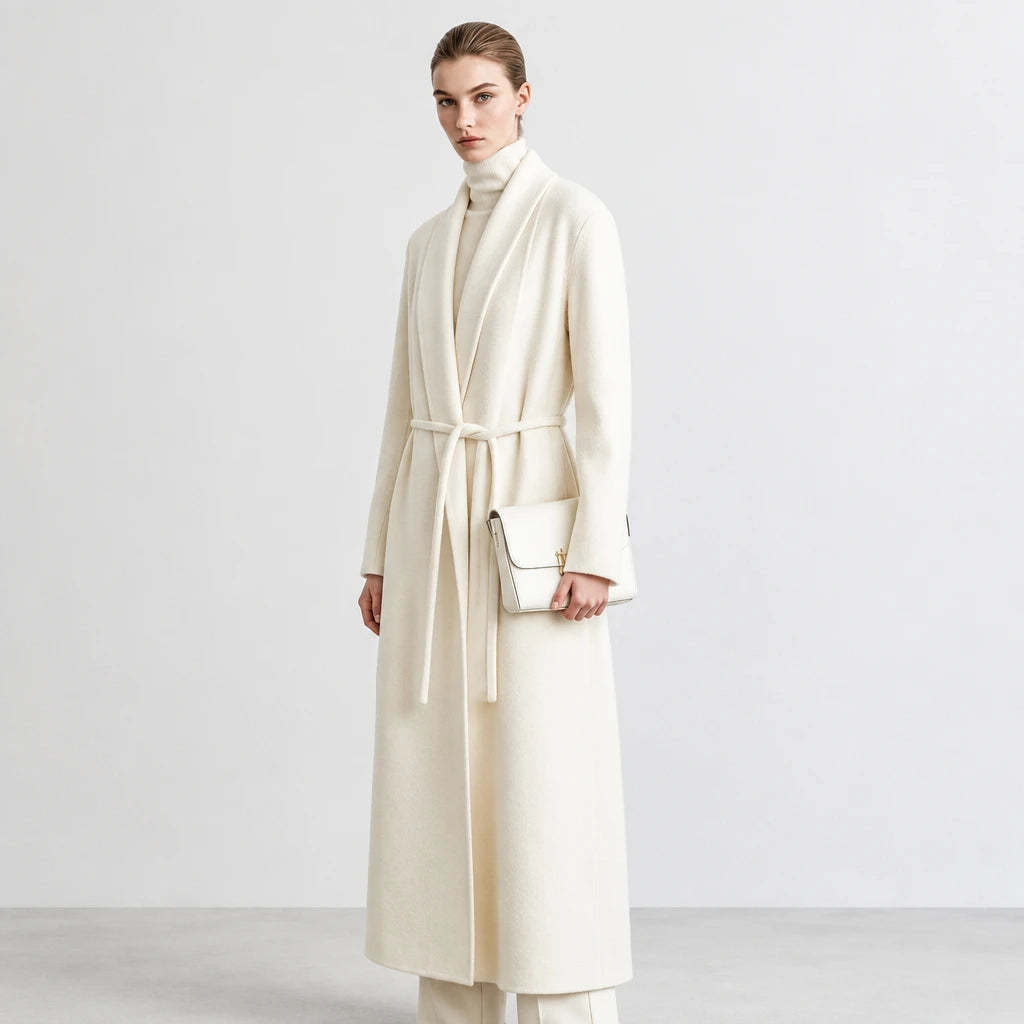 Women's Double-Faced Wool Alpaca Blend Belted Long Winter Coat