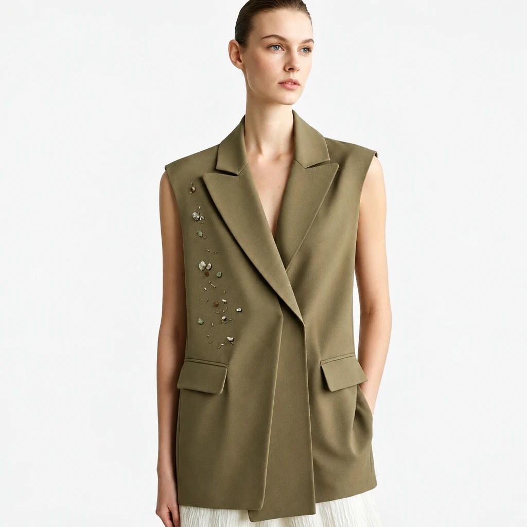 Women's Lapel Collar Vest - Minimalist Relaxed Fit Commuter Top