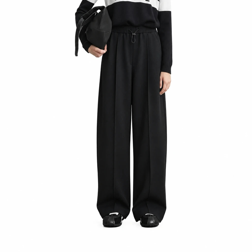 Women's Curved Drawstring Pants - Minimalist Winter Casual Trousers