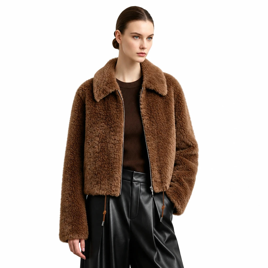 Women's Faux Fur Lapel Coat - Minimalist Winter Commuter