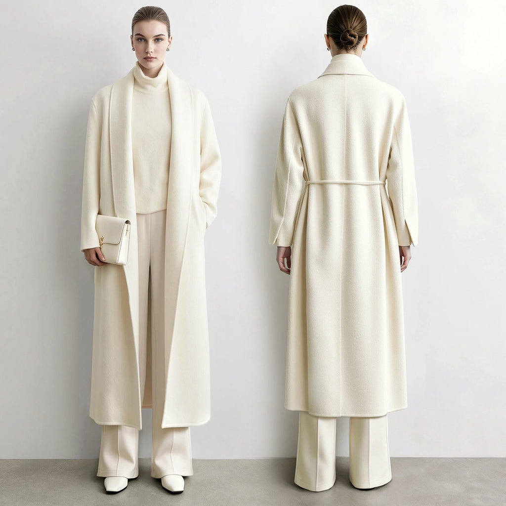 Women's Wool Alpaca Blend Belted Long Coat - Minimalist Winter Style