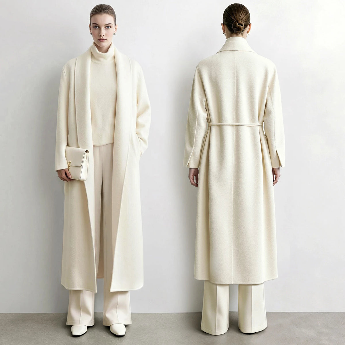 Women's Double-Faced Wool Alpaca Blend Belted Long Winter Coat