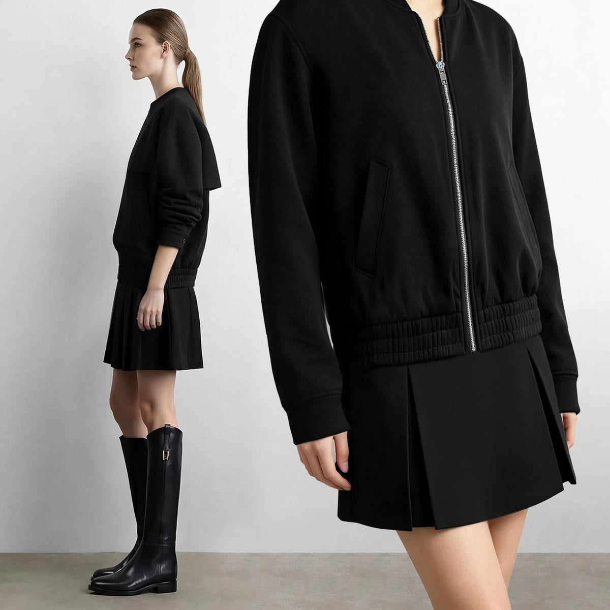 Women's Baseball Jacket & A-Line Skirt Set | Casual Commuter Wear