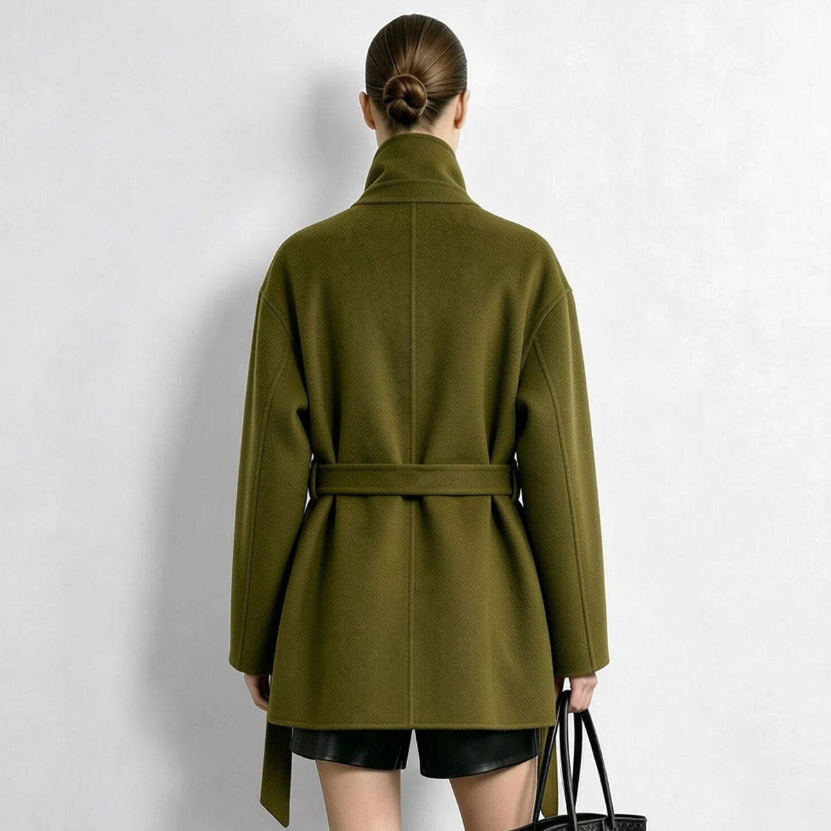 Women's Double-Faced Woolen Coat - Belted Mid-Length Winter Jacket