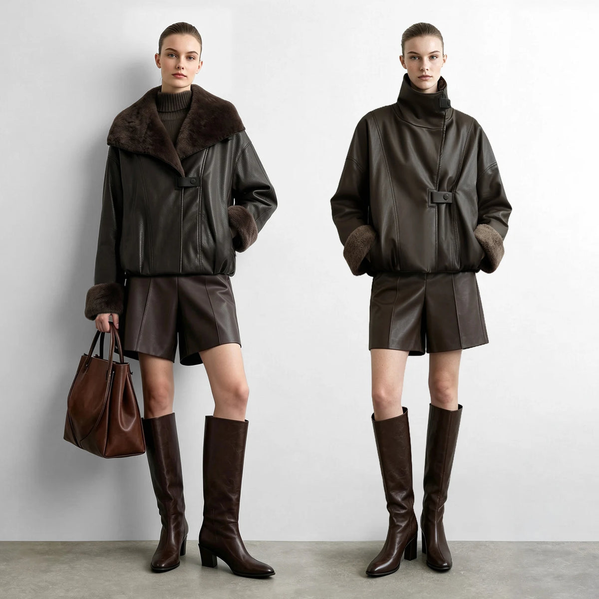 Women's Faux Leather Shearling Biker Jacket - Oversized Winter Coat