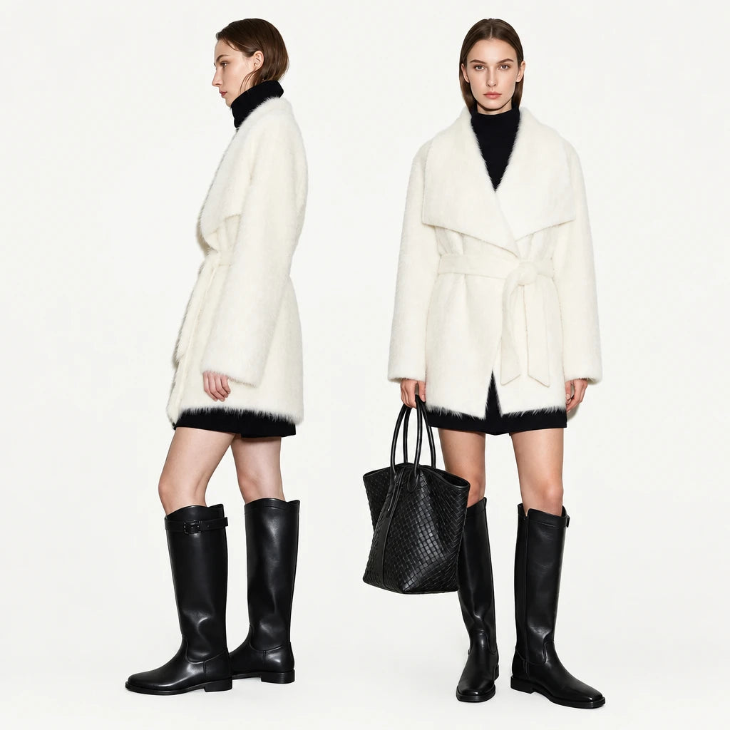 Women's Wool Silk Blend Oversized Coat - Minimalist Winter Outerwear