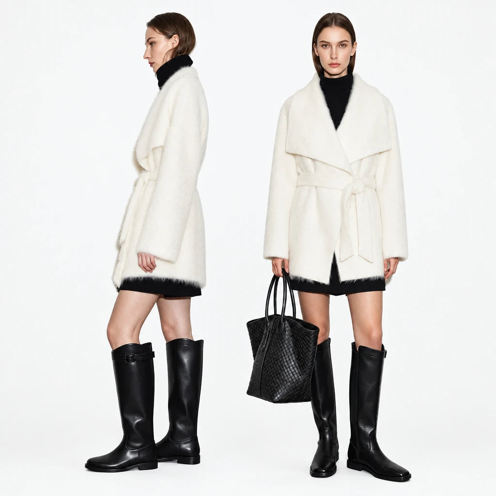 Wool Silk Blend Belted Coat | Minimalist Oversized Winter Outerwear