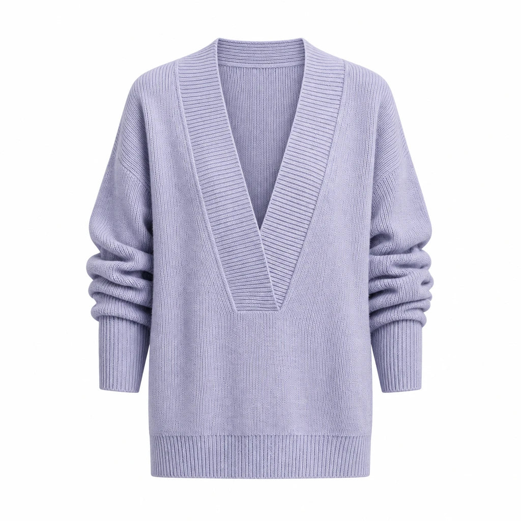 Oversized V-Neck Knit Sweater with Detachable Collar