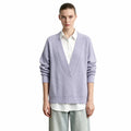 Women's V-Neck Knit Sweater - Detachable Collar Minimalist Top