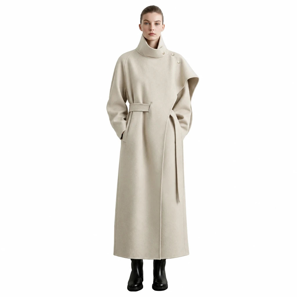 Women's Double-Faced Wool Coat - Oversized Belted Winter Commuter