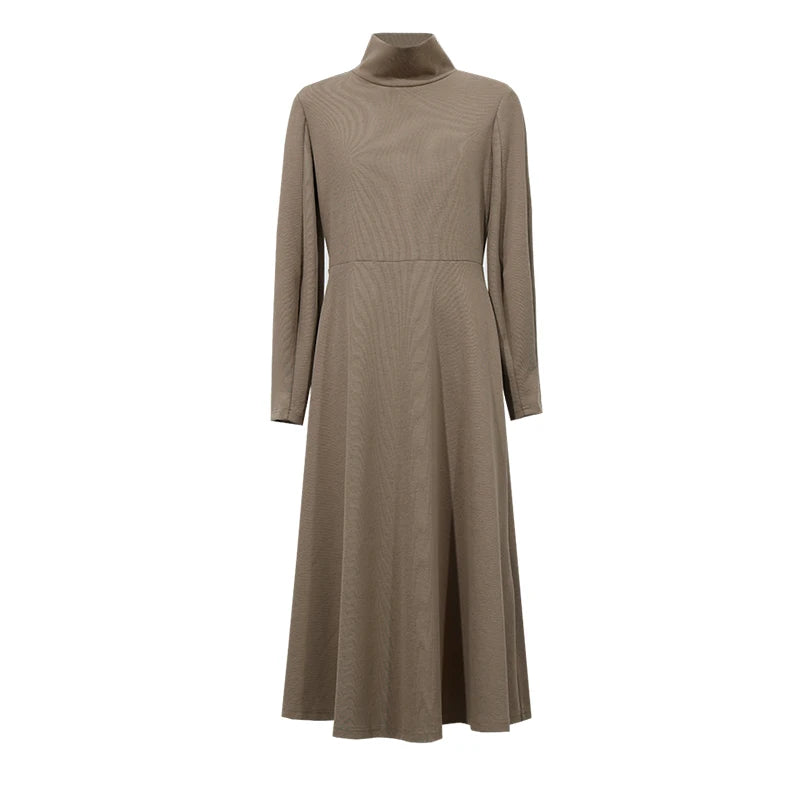 Women's Mock Neck Midi Dress - Minimalist Long Sleeve Commuter Style