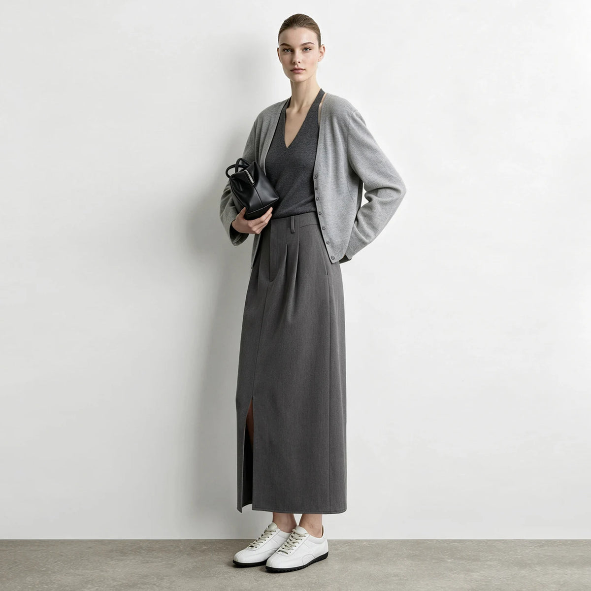 Women's Straight Front Slit Long Skirt - Minimalist Winter Commuter