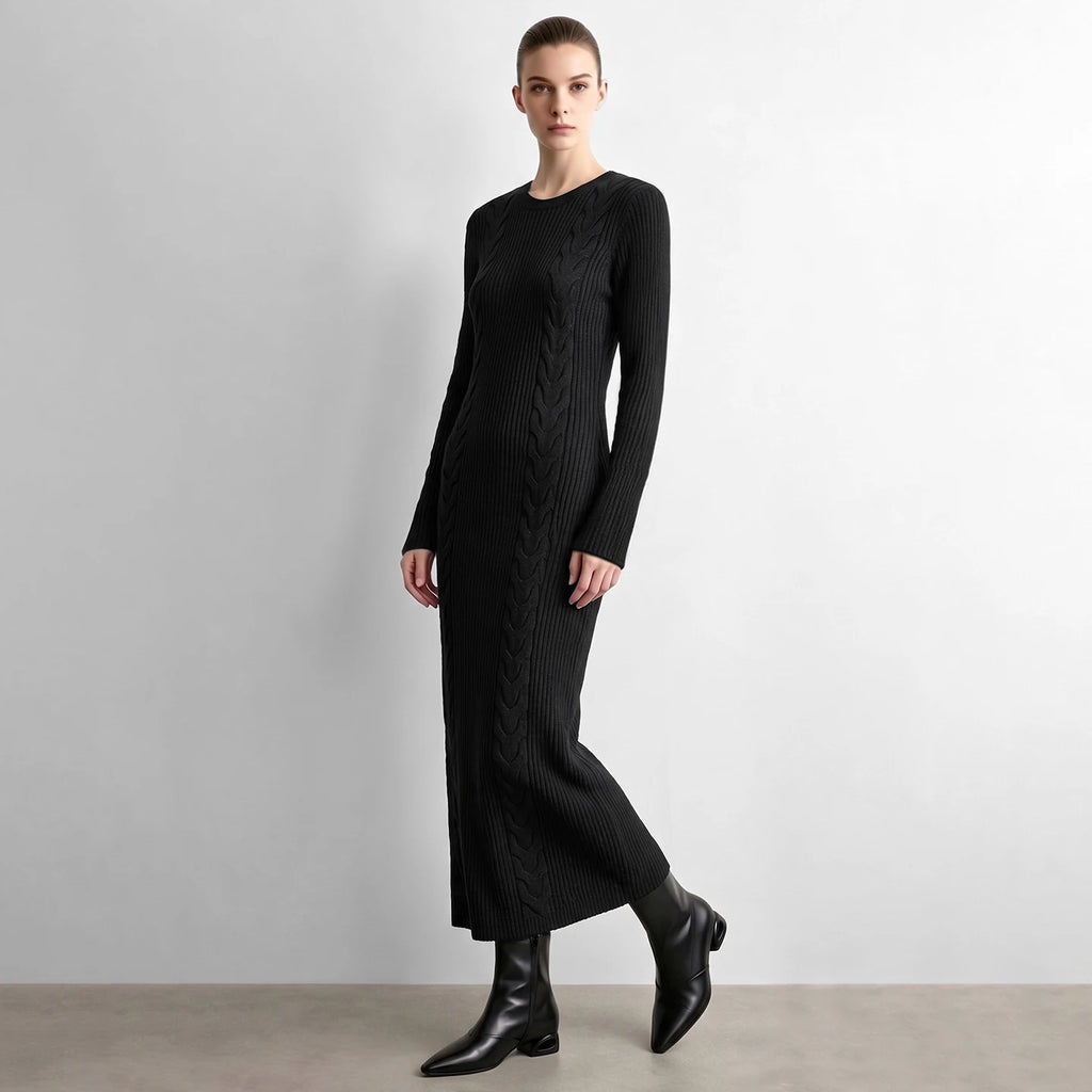 V-Neck Knit Hollow Out Bodycon Dress - Minimalist Autumn Style