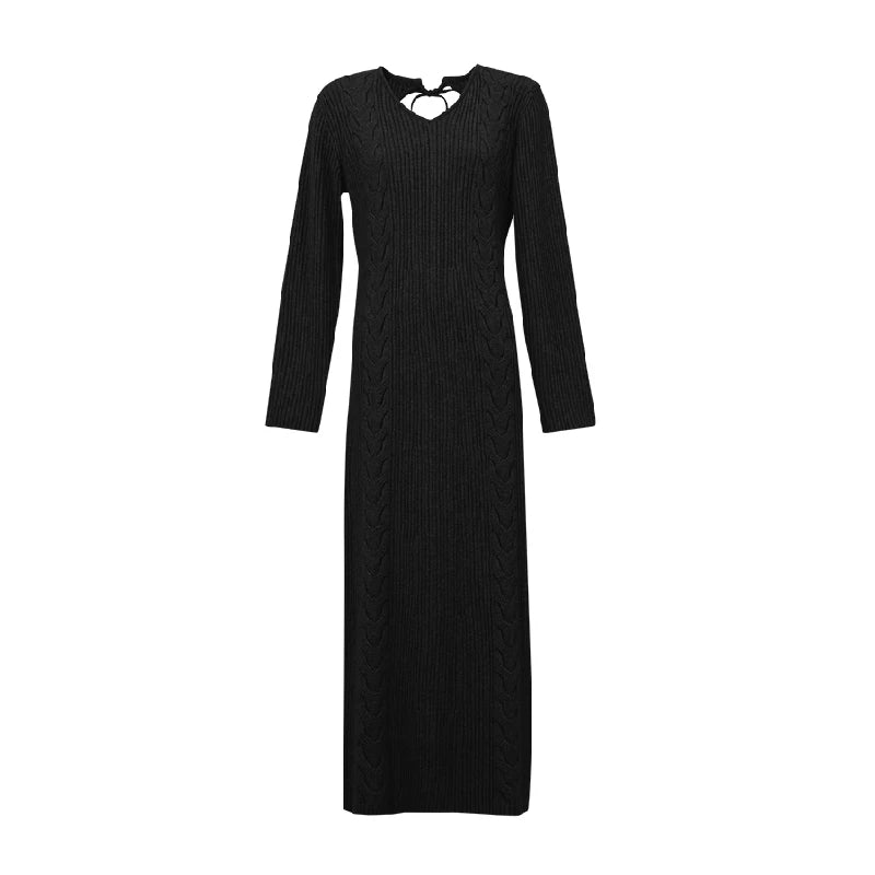 V-Neck Knit Hollow Out Bodycon Dress - Minimalist Autumn Style