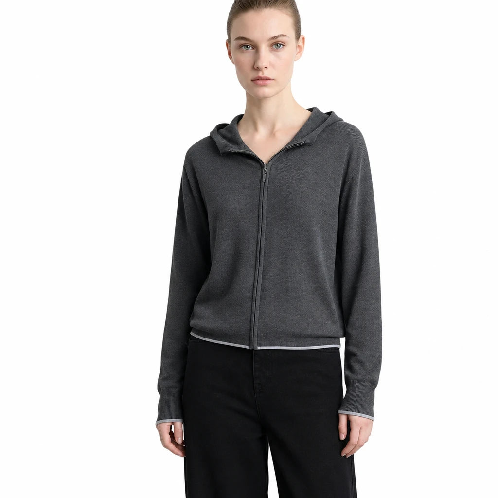 Women's Striped Hooded Knit Cardigan - Oversized Minimalist Autumn Wear
