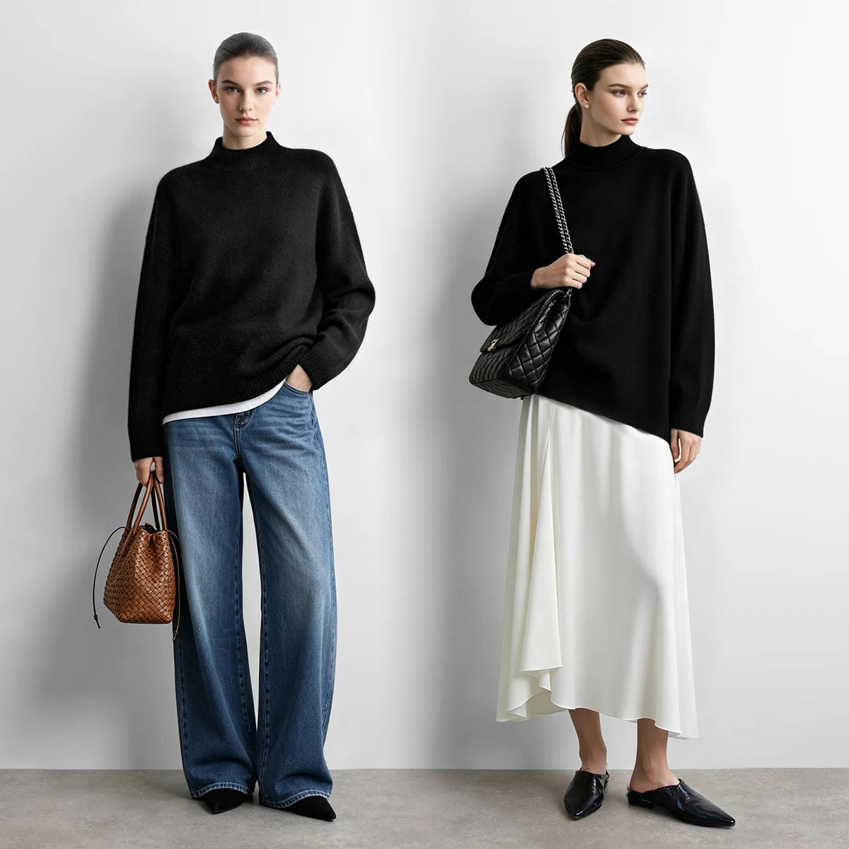 Women's Mock Neck Oversized Knit Sweater - Casual Winter Commuter Top