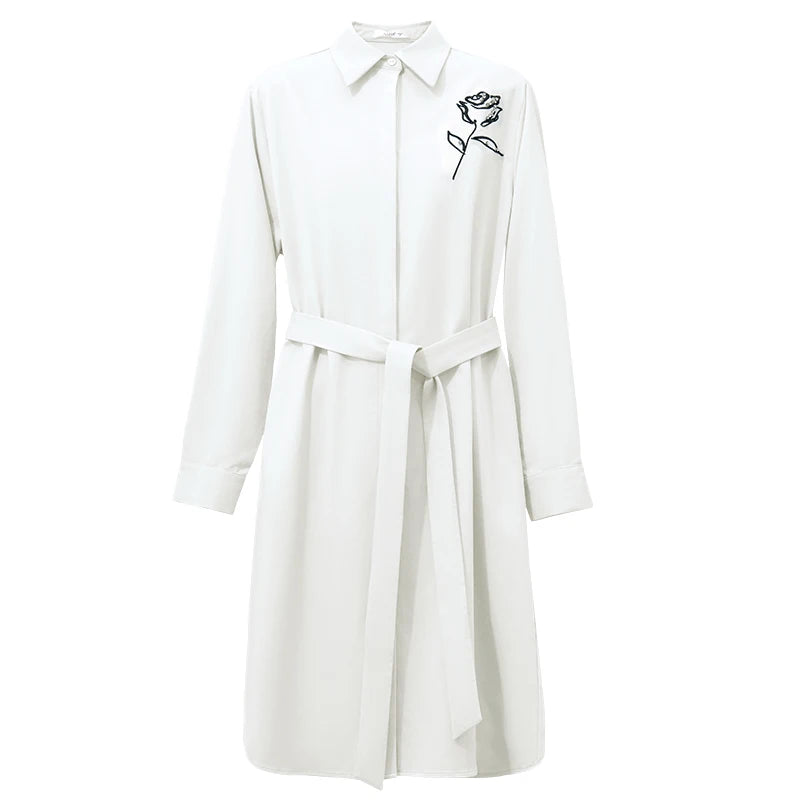Minimalist Cotton Midi Shirt Dress with Belt - Elegant Commuter Wear