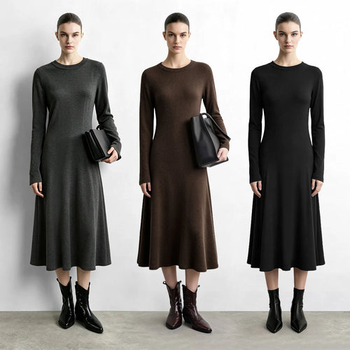 Women's A-Line Midi Knit Dress - Slim Fit Minimalist Commuter Style