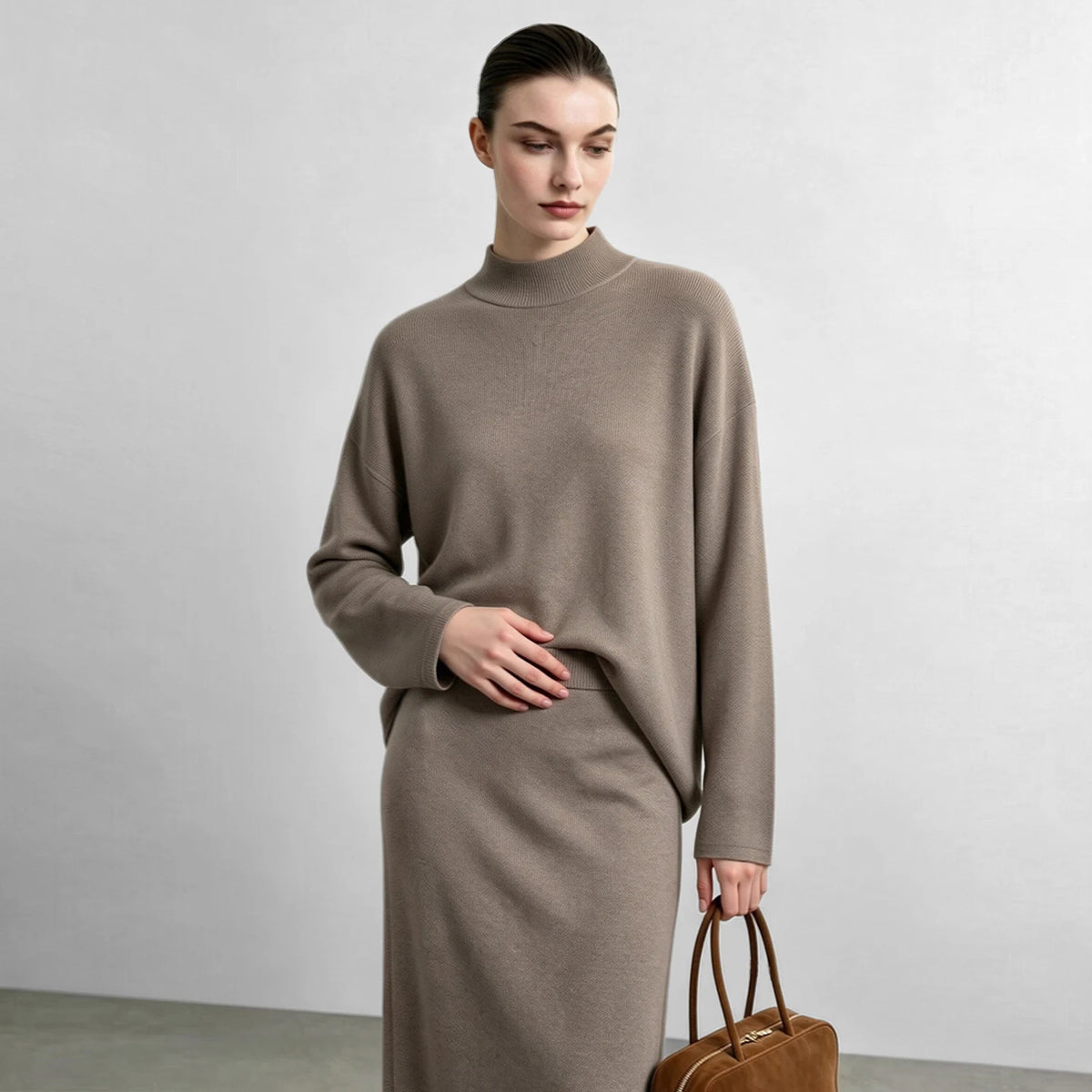 Women's Mock Neck Oversized Knit Sweater - Casual Winter Commuter Top