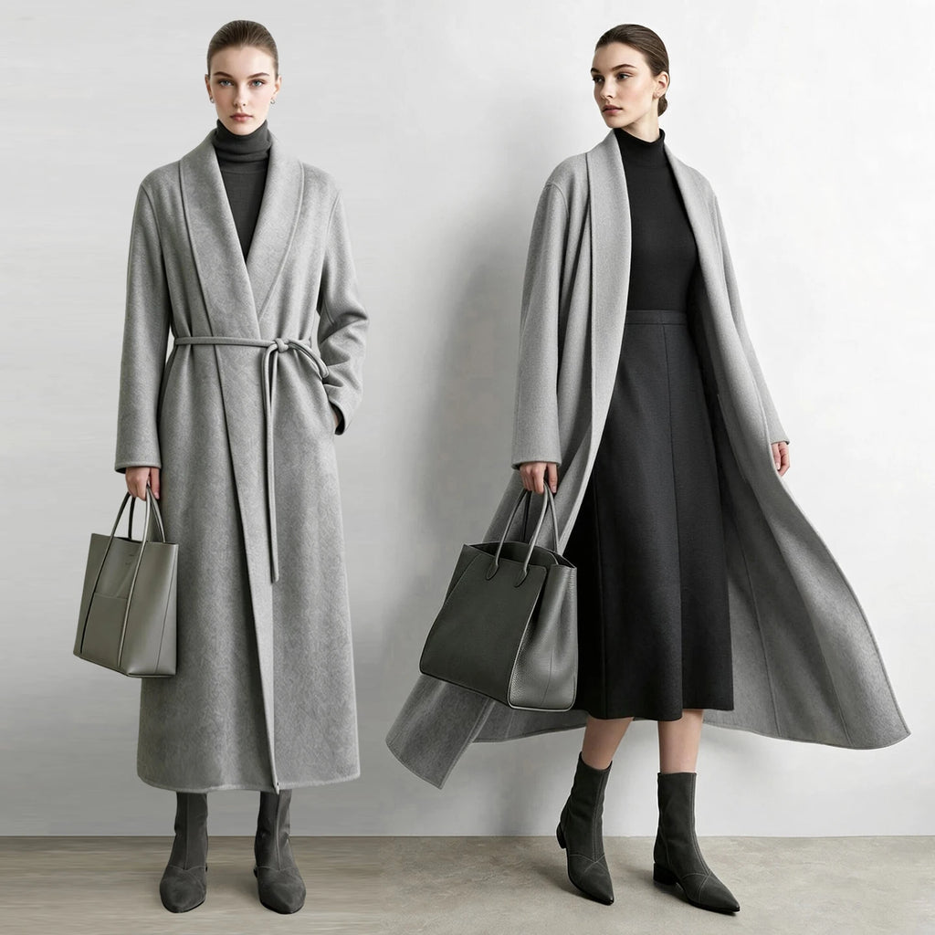 Women's Wool Alpaca Blend Belted Long Coat - Minimalist Winter Style