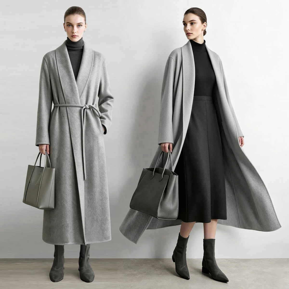 Women's Double-Faced Wool Alpaca Blend Belted Long Winter Coat