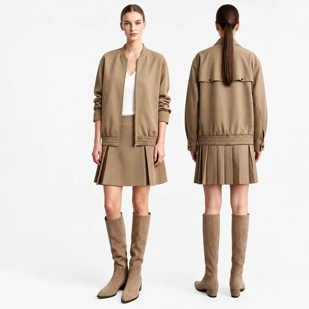 Women's Baseball Jacket & A-Line Skirt Set | Casual Commuter Wear