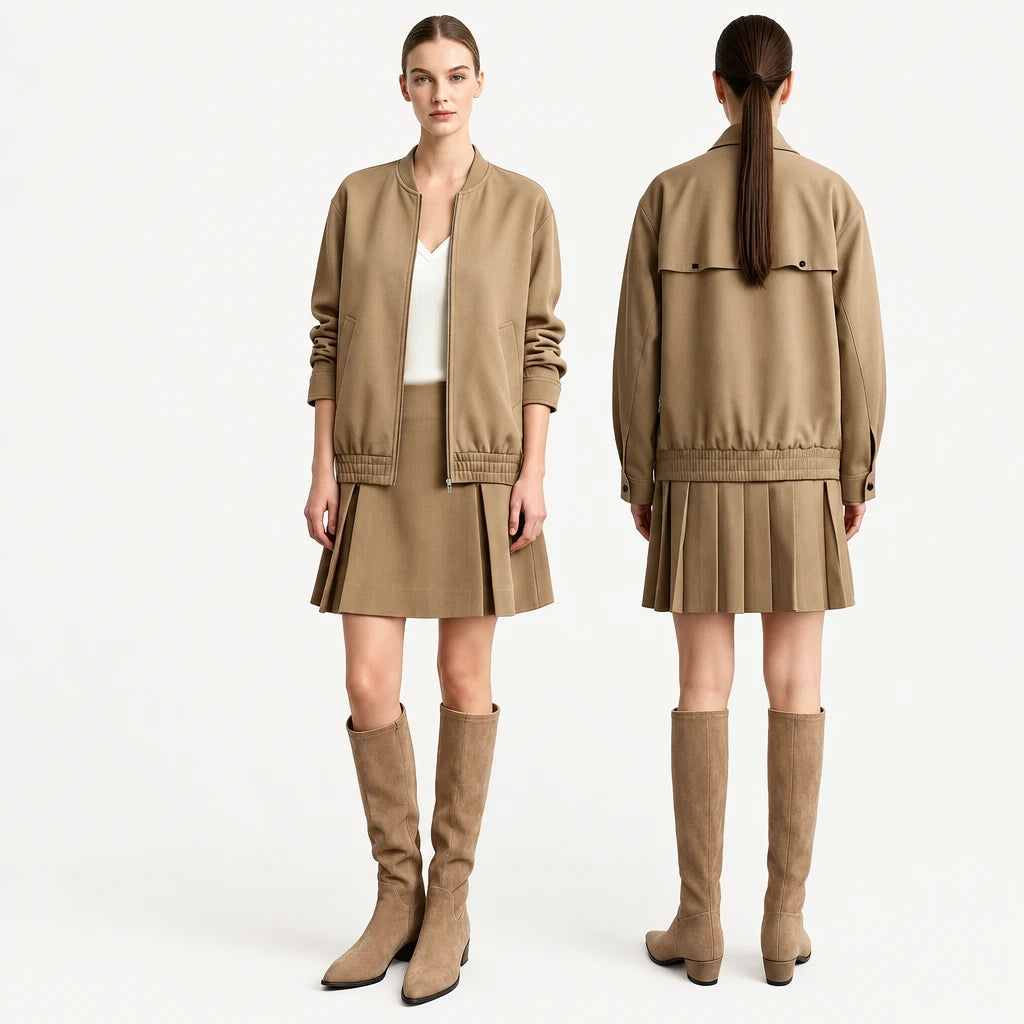 Women's Baseball Jacket & A-Line Skirt Set Casual Autumn Commuter