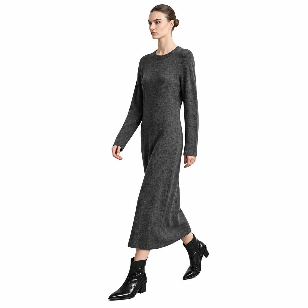 Women's A-Line Midi Knit Dress - Slim Fit Minimalist Commuter Style