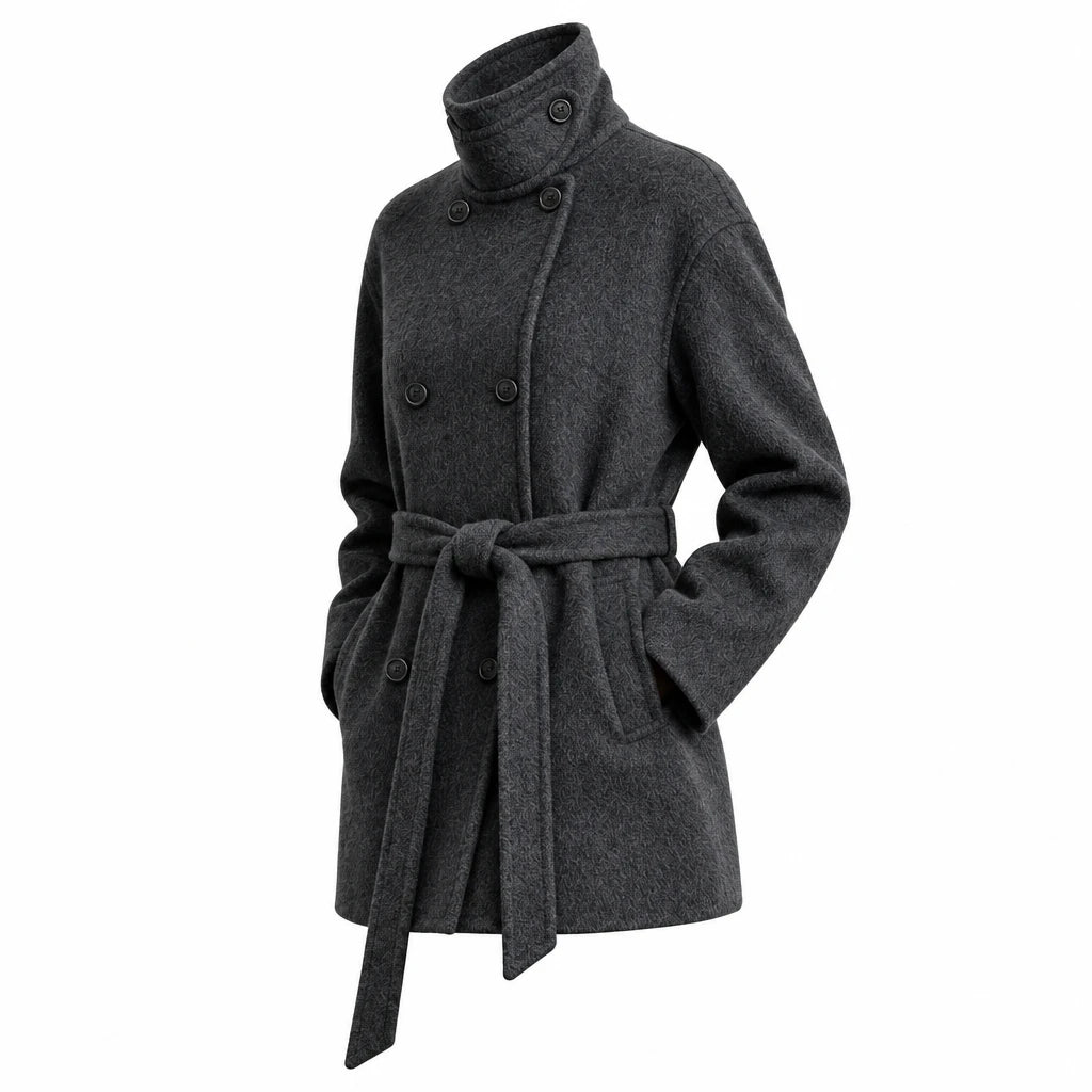 Women's Double-Faced Woolen Coat - Belted Mid-Length Winter Jacket