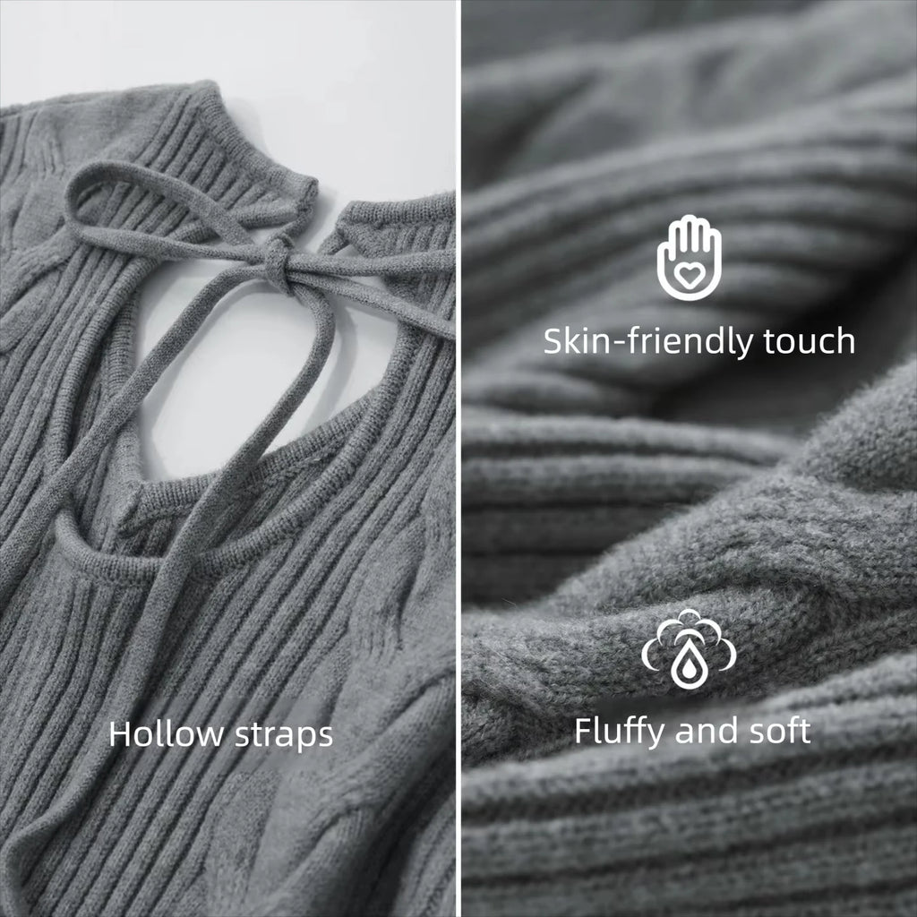 V-Neck Knit Hollow Out Bodycon Dress - Minimalist Autumn Style