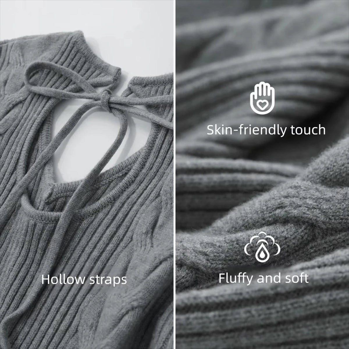 V-Neck Knit Hollow Out Bodycon Dress - Minimalist Autumn Style