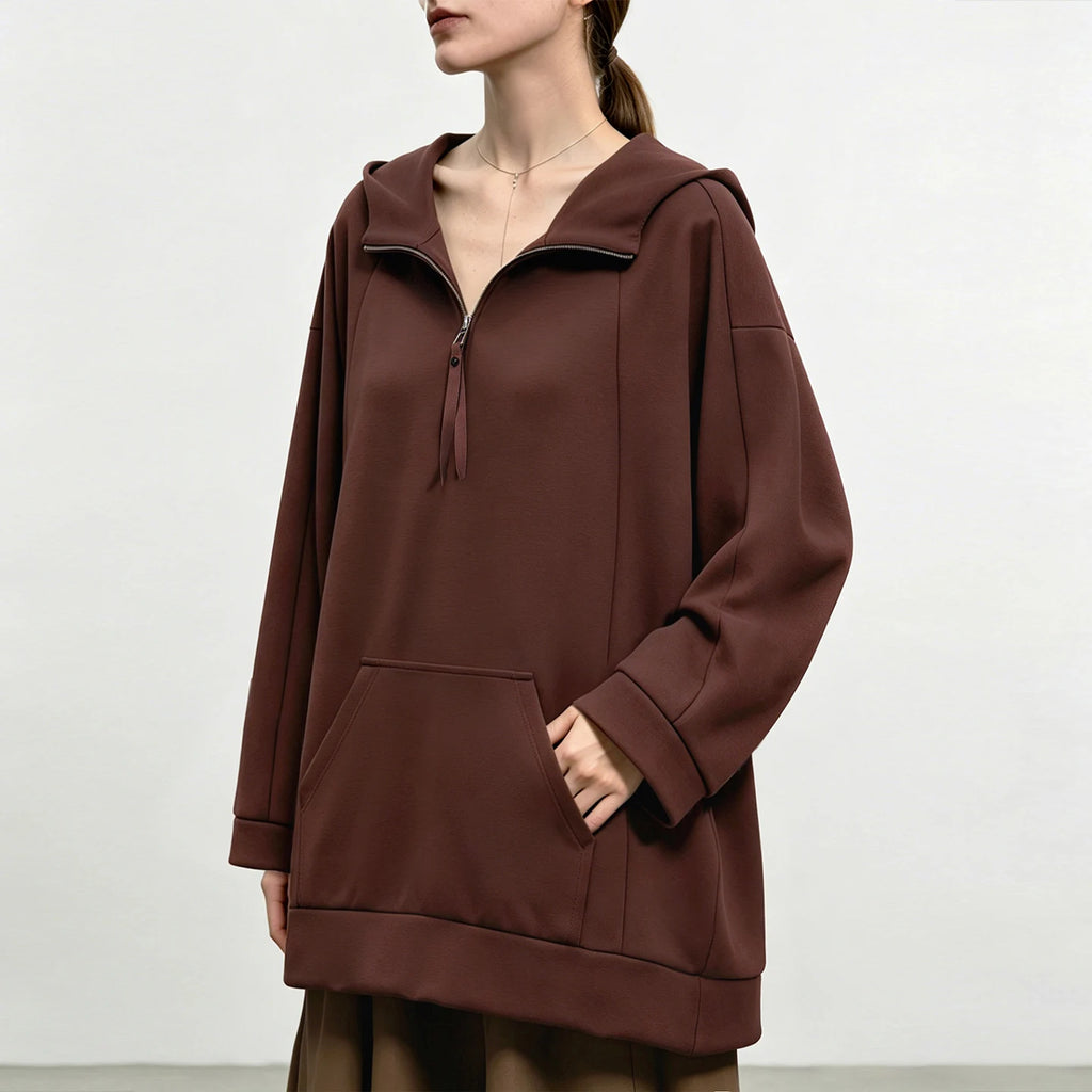 Women's Oversized Batwing Sleeve Hoodie - Casual Mid-Length Pullover