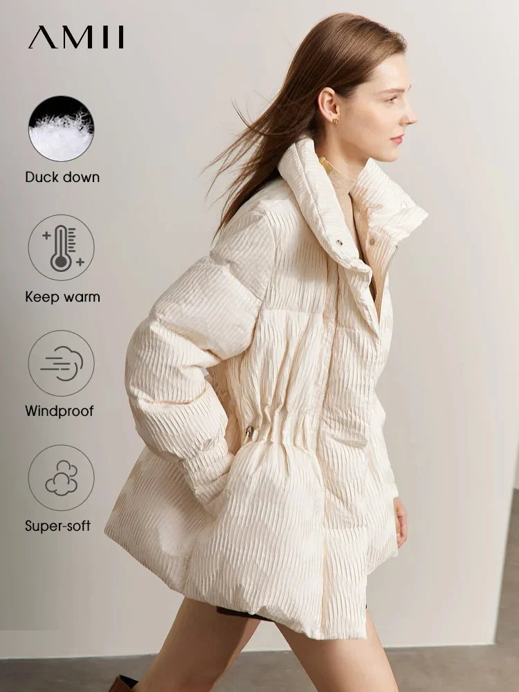 Women's Minimalist Duck Down Puffer Jacket - Lightweight Winter Coat