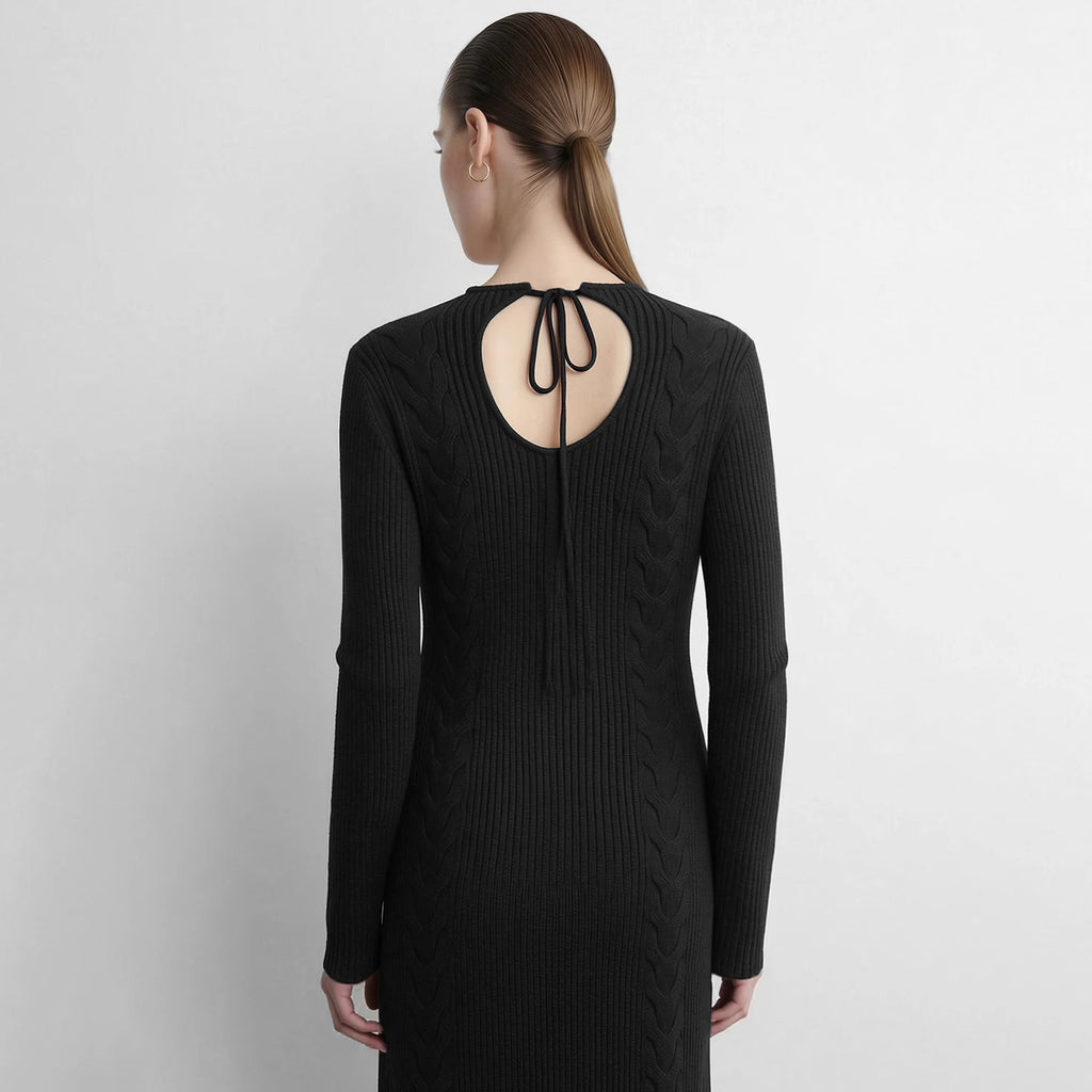 V-Neck Knit Hollow Out Bodycon Dress - Minimalist Autumn Style