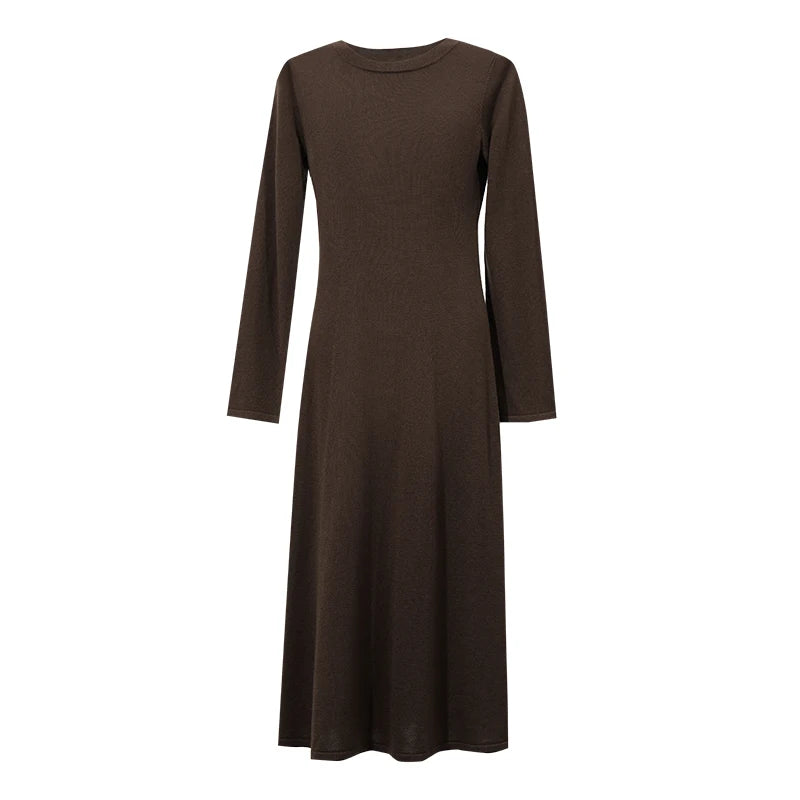 Women's A-Line Midi Knit Dress - Slim Fit Minimalist Commuter Style